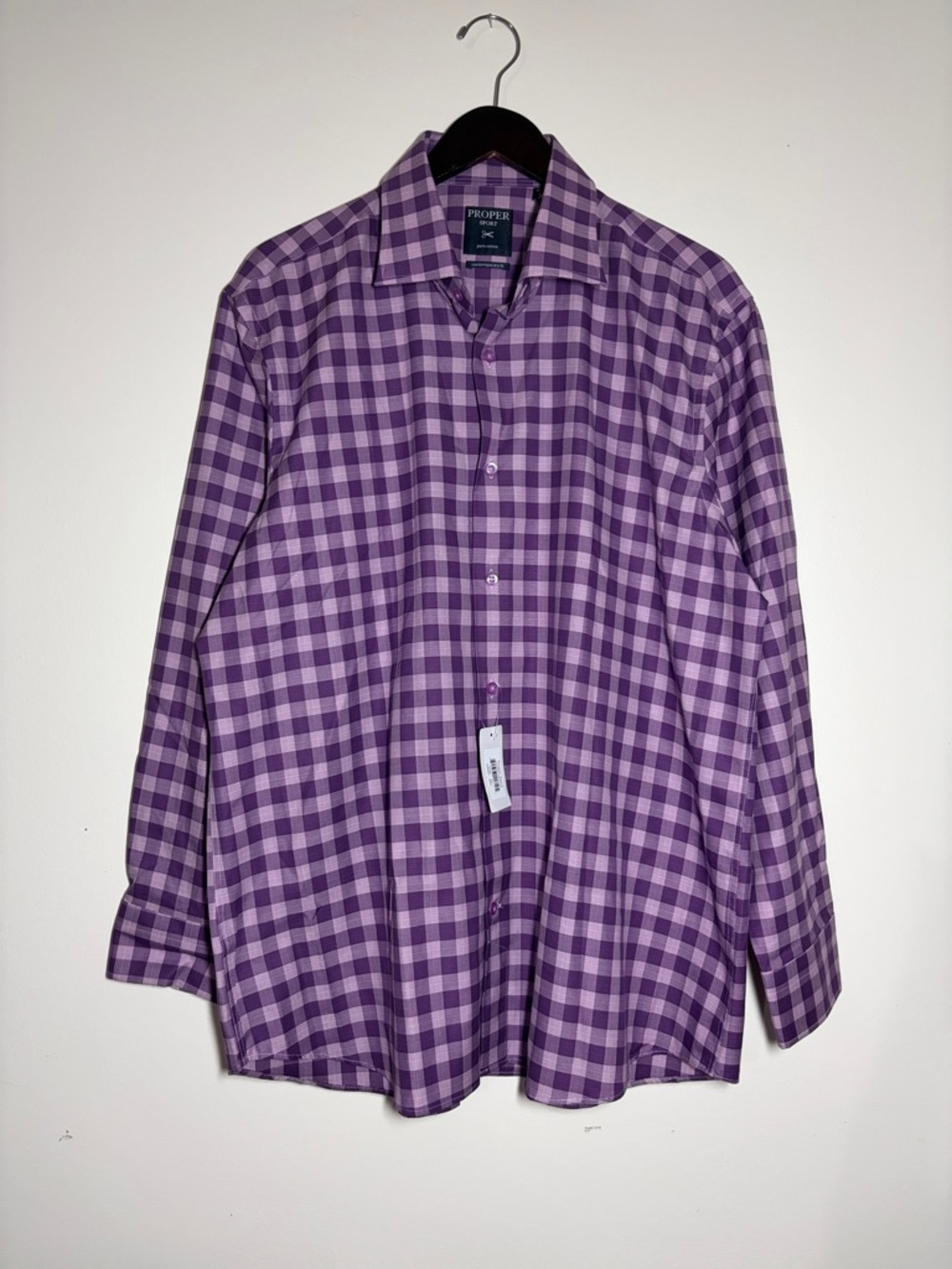 NWT Men's Proper Purple Plaid Button-Down Shirt Cotton